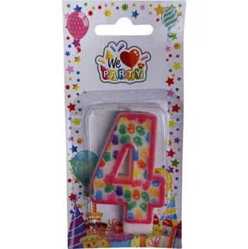 Dortová svíčka Narozeninová svíčka NA DORT ve tvaru číslice 4 barevná 7 cm