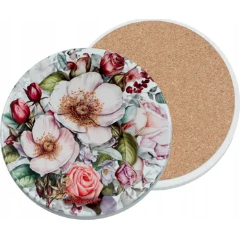 Carmani, keramická kulatá podložka pod hrnek - KVĚTY