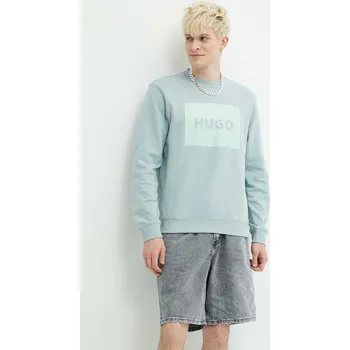 Pánská mikina Bavlněná mikina HUGO pánská, tyrkysová barva, s potiskem 50467944 06A, vel. XXL