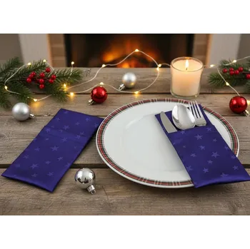 Příbor HEDVA ČESKÝ BROKÁT Kapsa na příbory Odaska set 2ks HVĚZDIČKY modrá