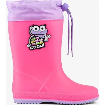 Dívčí holínky Dětské holínky Coqui Rainy Collar Frog - Lt. Fuchsia/ Lt. Lila 8508 25, Vnitřní délka boty: 16,1 cm, Vnitřní šířka boty: 6,8 cm