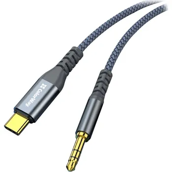 Audio kabel ColorWay USB-C na 3,5mm jack 1,2m Kabel, propojovací, USB-C (M) na 3,5mm jack (M), audio 48kHz/16bit, textilní oplet, 1,2m, šedý CW-CBPDJ071-G