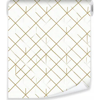 Fototapeta GEOMETRICKÁ TAPETA ZLATÉ LINIE BÍLÁ NA VLIESU NA ZEĎ DO OBÝVÁKU LOŽNICE