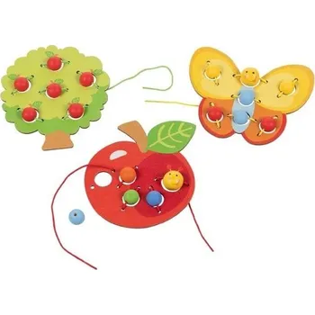 Dřevěná hračka GOKI - dřevěný provlékací set