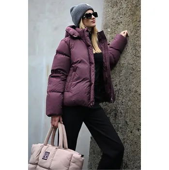 DÁMSKÁ PÉŘOVÁ PUFFER BURGUNDY BUNDA Rino Pelle Monogram