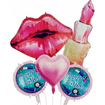 Sada narozeninových balónků pro dívky Rtěnka Pusa Happy Birthday 5 ks