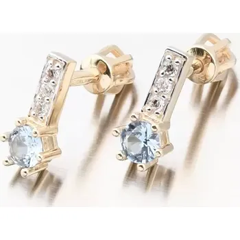 Náušnice Dámské náušnice žluté zlato 585 s akvamarín a se zirkony 52GZ-8057-ZL-AKVA