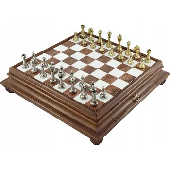 Šachy ITALSKÉ ŠACHOVÉ FIGURKY STAUNTON + ITALSKÁ ŠACHOVNICE MARMUR/LÍPOVÉ DŘEVO 46 cm