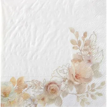 Santex Ubrousky papírové béžové květiny 33x33 cm 20 ks