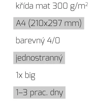 Tiskopis Leták 1xbig A4 4/0 křída mat 300 g/m2 LT-A4-4/0-300-K-1xBig Nižší cena pro více kusů!