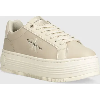 Oblečení a móda Sneakers boty Calvin Klein Jeans BOLD PLATF LOW LACE LTH ML MTL YW0YW01516 béžová 01X, EUR 41