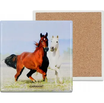 Carmani, keramická čtvercová podložka pod hrnek - KONĚ