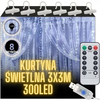 Vánoční dekorace Lampičky světelný závěs 300 3 x 3 m studená bílá