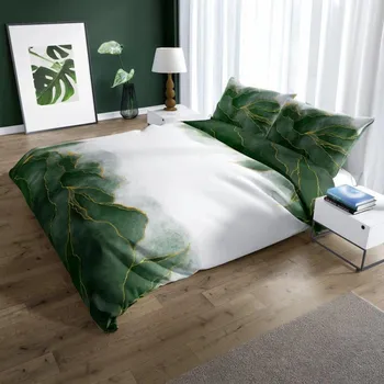 Povlečení Ložní povlečení s bavlněného saténu se zeleno-zlatým abstraktním vzorem 3 časti: 1ks 160x200 + 2ks 70x80