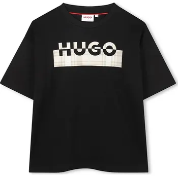Dětské bavlněné tričko HUGO černá barva, s potiskem, G00435 G00435.114.150 99X, vel. 150
