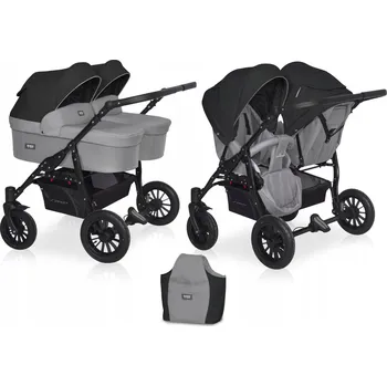 Kočárek Kočárek pro dvojčata 2v1 SAXO Riko Basic – SEDADLA ZA SEBOU / VEDLE SEBE, NAFUKOVACÍ KOLA