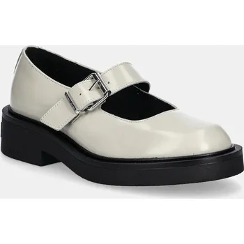 Dámské polobotky Kožené polobotky Tommy Jeans TJW MARY JANE SHOE dámské, béžová barva, na plochém podpatku, EN0EN02723 01X, EUR 40