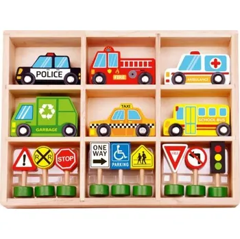 Dřevěná hračka Tooky Toy - Dopravní prostředky a značky