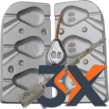 FORMA HRUŠKA IN-LINE 60-90G+ 3 VODÍTKA+10 TRUBIČEK 5/3 GRÁTIS (Forma na inline Olova F-165)