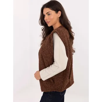 Dámská vesta Tmavě hnědá pletená vesta s kapsami IT-KZ-