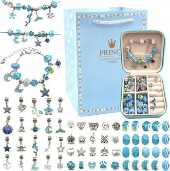 Dětské navlékací korálky Sada na výrobu šperků Modrá souprava korálků 68 dílů DIY Kreativní