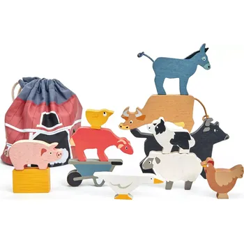 Dřevěná hračka Tender Leaf: Sada balančních zvířátek FARMA