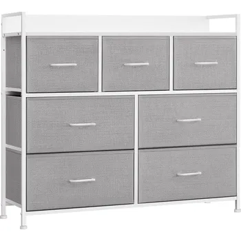 Komoda Komoda VASAGLE LTS523L10 se 7 zásuvkami - 85x98x28,5 cm | šedá a bílá