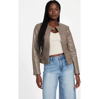 Dámská větrovka GUESS dámská koženková bunda Zona hnědá L
