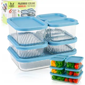 Dóza na potraviny 6x SKLENĚNÁ DÓZA NA POTRAVINY OBĚDOVÝ BOX MODULAR VHODNÁ DO LEDNIČKY I MIKROVLNNÉ TROUBY