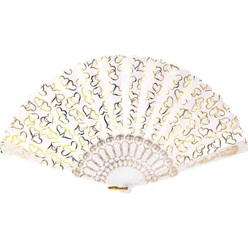 Karnevalový doplněk Biju Vějíř bílý, zlaté srdíčka