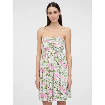 Dámské oblečení Béžové dámské šaty ke kolenům se lnem