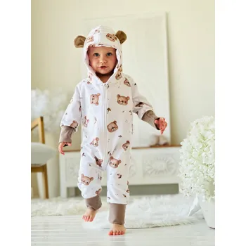 Kojenecký overall Rostoucí overal pro miminko - medvídci 6-12m - hnědý náplet