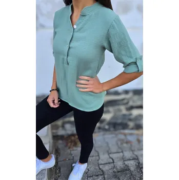 Dámské tričko Kulišárny Dámská mušelínová polokošile MENTOL VELIKOST: 48