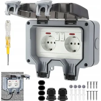 Elektrická zásuvka Dvojitá vodotěsná zásuvka šedá IP66 s uzemněním