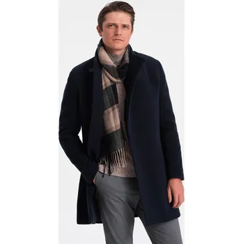 Pánský kabát Pánský kabát s asymetrickým zapínáním - tmavě modrý V3 OM-COWC-0102 - XL