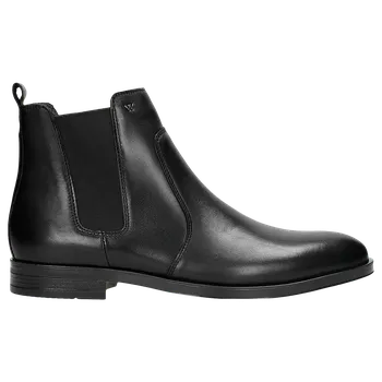 Pánské polobotky Černé Pánské Kotníkové Boty Chelsea Z Hladké Kůže Wojas 2000350 41