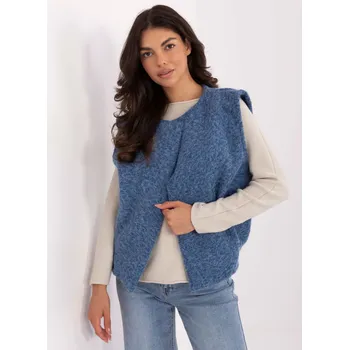 Dámská vesta Modrá pletená vesta s kapsami IT-KZ-