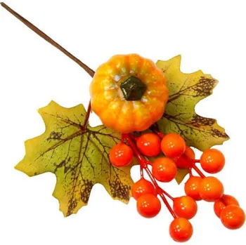 umělá květina Dekorace - větvička s listy,dýní a bobulemi 200 mm