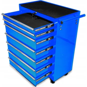 Pojízdný dílenský vozík / skříňka na nářadí se 7 zásuvkami - ZVÝŠENÝ, modrý