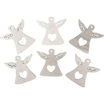 Vánoce Anděl dřevěný s lepíkem 4,5 cm,stříbrný,6ks
