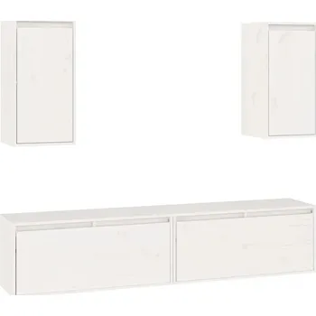 Komoda Sada TV skříněk, bílá, borové dřevo, 80x30x35 cm a 30x30x6 cm