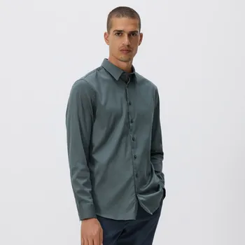 Reserved - Jednobarevná košile slim fit - ocelově zelená - TH535-96X - TH535-96X-L