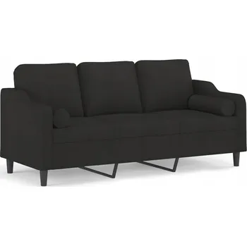 Pohovka Designová 3místná pohovka černá 198x77x80 cm + polštáře