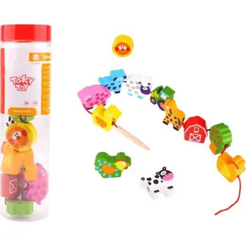 Dřevěná hračka Tooky Toy - Provlékání Zvířátka z farmy