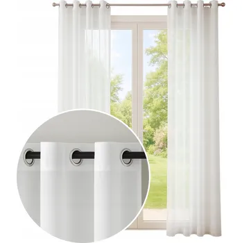 Záclona HOTOVÁ ZÁCLONA NA PRŮCHODKÁCH 145x270 VOÁL SNĚHOVĚ BÍLÁ HLADKÁ ZÁCLONA