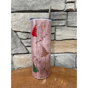 Termohrnek Tumbler/Termohrnek vánoční stromky na dřevě