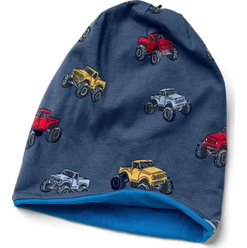 Čepice 710786 - Tchibo - Dětská oboustranná čepice - pro muže - vel. 49-52 cm - barva: modrá/s potiskem