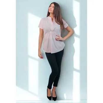Elegantní těhotenská a kojicí košile Evelyn – světle růžová bavlněná, krátký rukáv Velikost: XL
