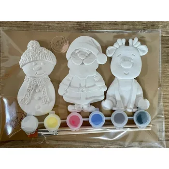 Vánoční dekorace Sněhulák, sob a santa - vánoční odlitky sada k dotvoření - Balení S barvičkami