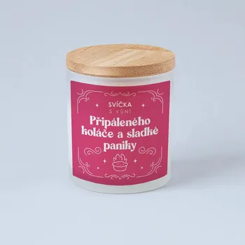 Žertovný předmět Svíčka s vůní připáleného koláče a sladké paniky - vonná svíce s potiskem
